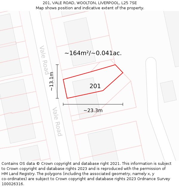 201, VALE ROAD, WOOLTON, LIVERPOOL, L25 7SE: Plot and title map