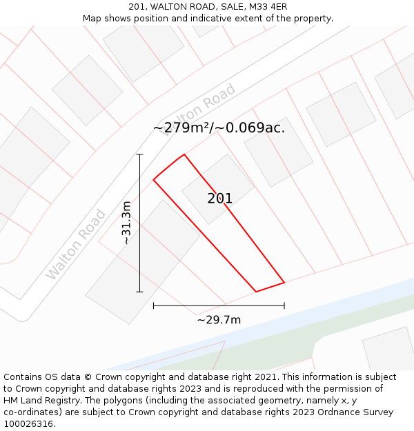 201, WALTON ROAD, SALE, M33 4ER: Plot and title map