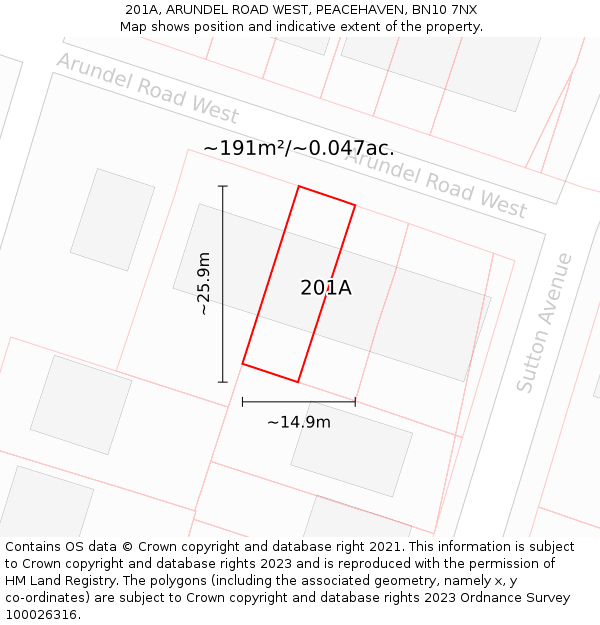 201A, ARUNDEL ROAD WEST, PEACEHAVEN, BN10 7NX: Plot and title map