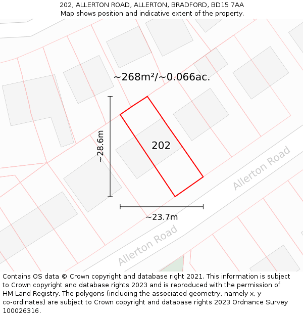 202, ALLERTON ROAD, ALLERTON, BRADFORD, BD15 7AA: Plot and title map