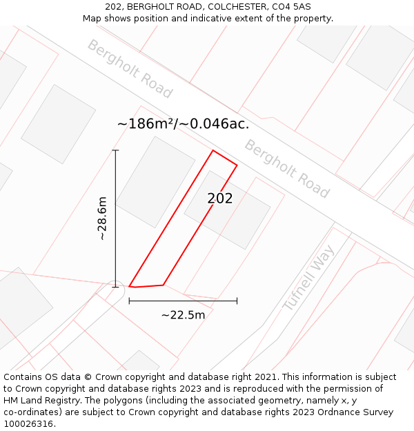 202, BERGHOLT ROAD, COLCHESTER, CO4 5AS: Plot and title map