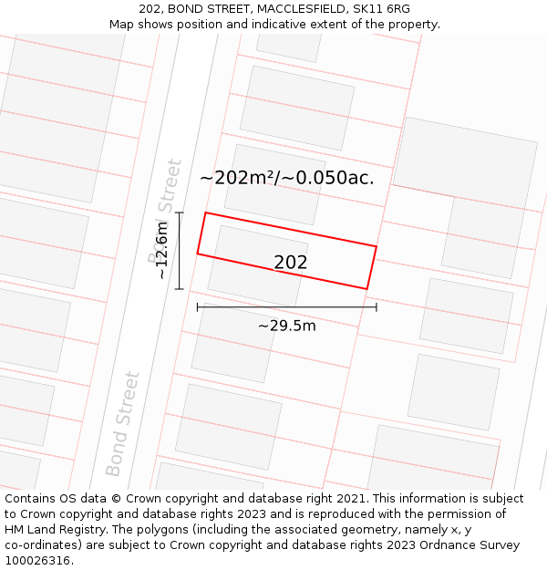 202, BOND STREET, MACCLESFIELD, SK11 6RG: Plot and title map