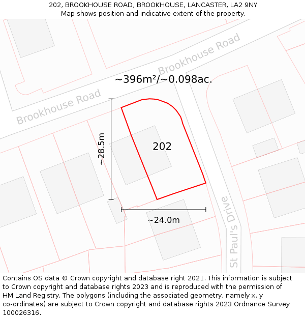 202, BROOKHOUSE ROAD, BROOKHOUSE, LANCASTER, LA2 9NY: Plot and title map