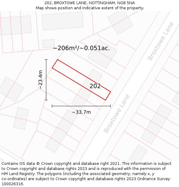 202, BROXTOWE LANE, NOTTINGHAM, NG8 5NA: Plot and title map