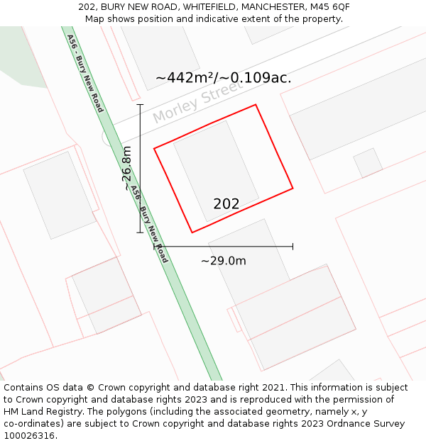 202, BURY NEW ROAD, WHITEFIELD, MANCHESTER, M45 6QF: Plot and title map