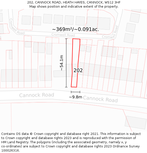 202, CANNOCK ROAD, HEATH HAYES, CANNOCK, WS12 3HF: Plot and title map