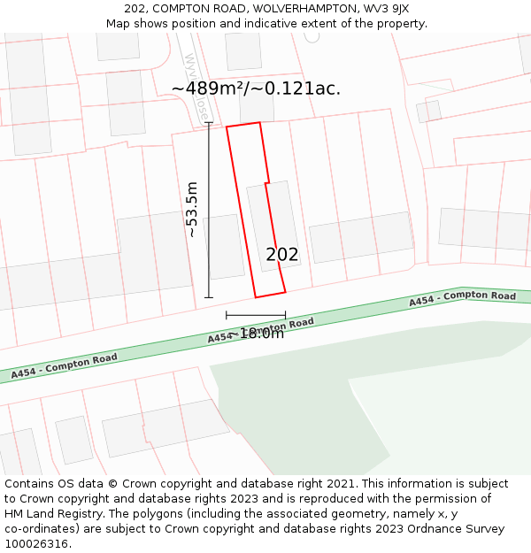 202, COMPTON ROAD, WOLVERHAMPTON, WV3 9JX: Plot and title map