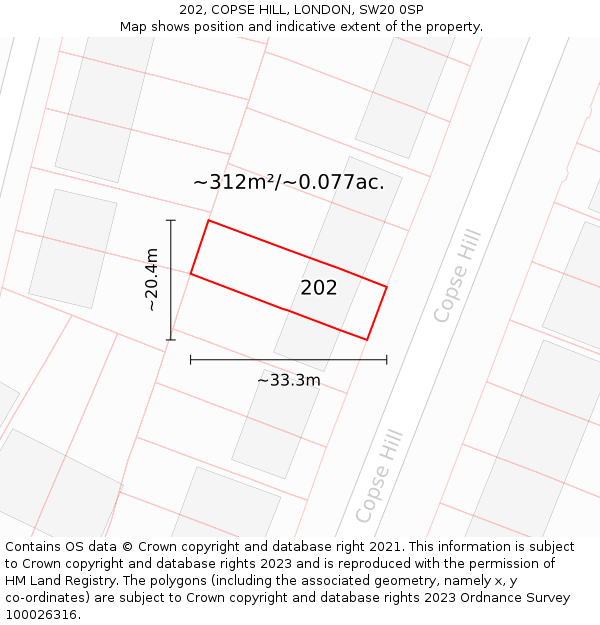 202, COPSE HILL, LONDON, SW20 0SP: Plot and title map