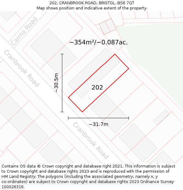 202, CRANBROOK ROAD, BRISTOL, BS6 7QT: Plot and title map