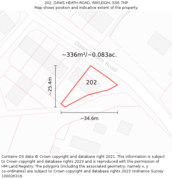 202, DAWS HEATH ROAD, RAYLEIGH, SS6 7NP: Plot and title map