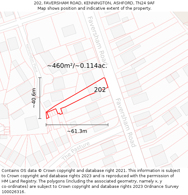 202, FAVERSHAM ROAD, KENNINGTON, ASHFORD, TN24 9AF: Plot and title map