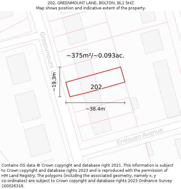 202, GREENMOUNT LANE, BOLTON, BL1 5HZ: Plot and title map