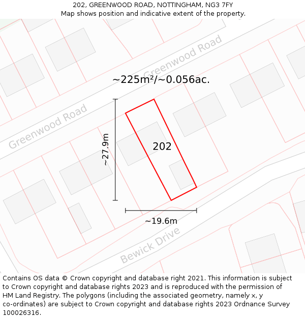 202, GREENWOOD ROAD, NOTTINGHAM, NG3 7FY: Plot and title map