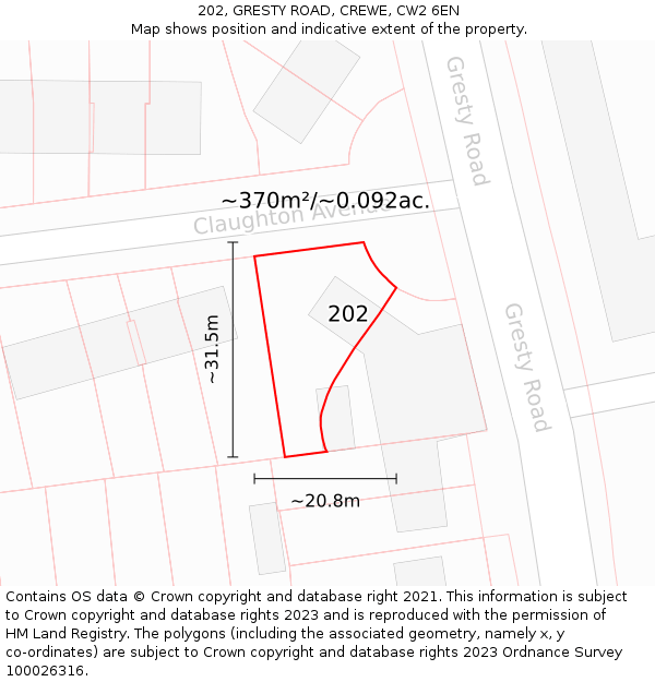 202, GRESTY ROAD, CREWE, CW2 6EN: Plot and title map