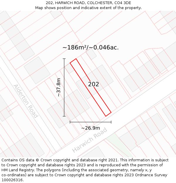 202, HARWICH ROAD, COLCHESTER, CO4 3DE: Plot and title map