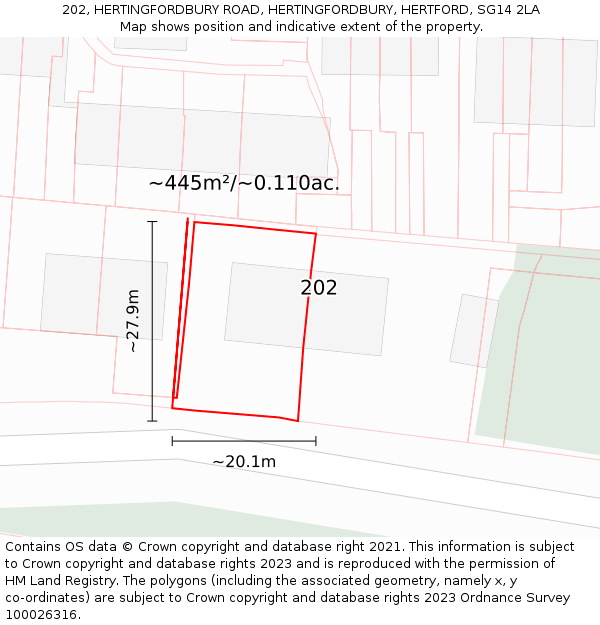 202, HERTINGFORDBURY ROAD, HERTINGFORDBURY, HERTFORD, SG14 2LA: Plot and title map