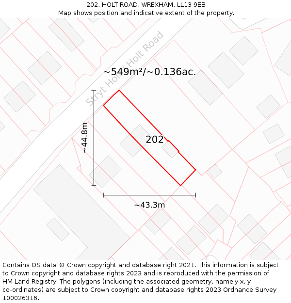 202, HOLT ROAD, WREXHAM, LL13 9EB: Plot and title map