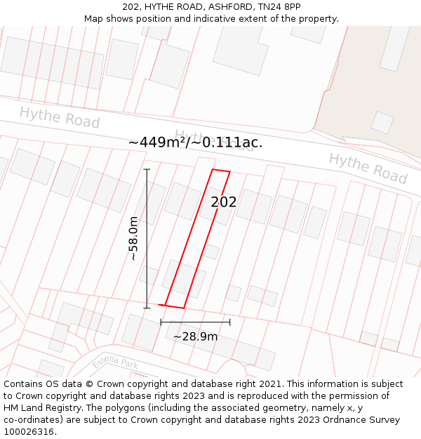 202, HYTHE ROAD, ASHFORD, TN24 8PP: Plot and title map