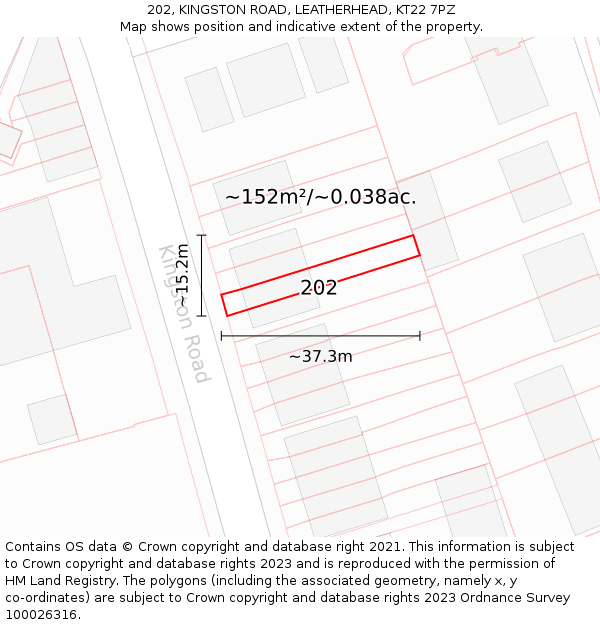 202, KINGSTON ROAD, LEATHERHEAD, KT22 7PZ: Plot and title map