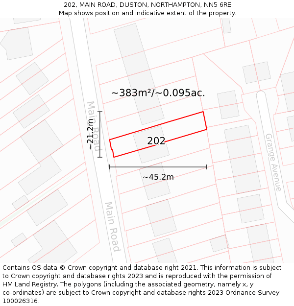 202, MAIN ROAD, DUSTON, NORTHAMPTON, NN5 6RE: Plot and title map