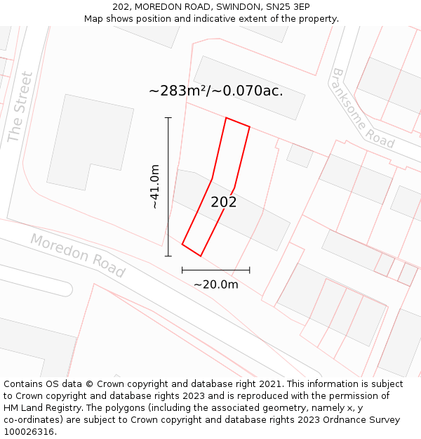 202, MOREDON ROAD, SWINDON, SN25 3EP: Plot and title map