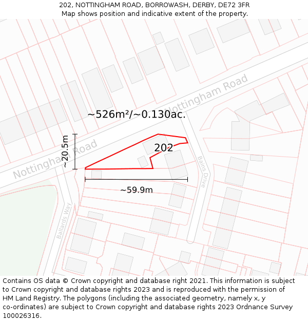 202, NOTTINGHAM ROAD, BORROWASH, DERBY, DE72 3FR: Plot and title map