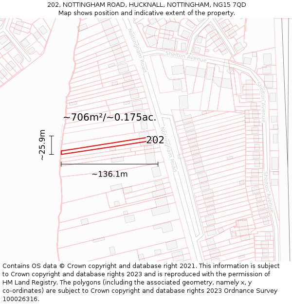 202, NOTTINGHAM ROAD, HUCKNALL, NOTTINGHAM, NG15 7QD: Plot and title map