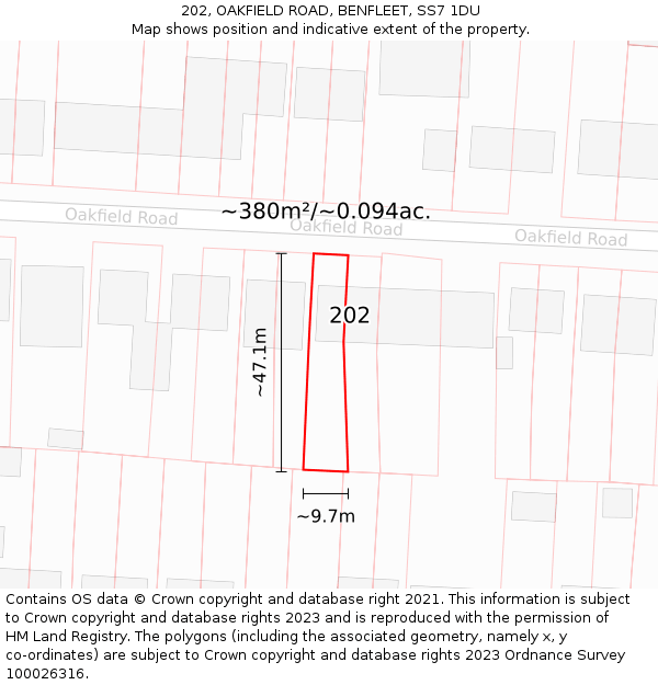 202, OAKFIELD ROAD, BENFLEET, SS7 1DU: Plot and title map