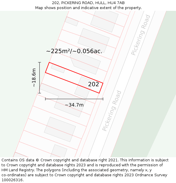 202, PICKERING ROAD, HULL, HU4 7AB: Plot and title map