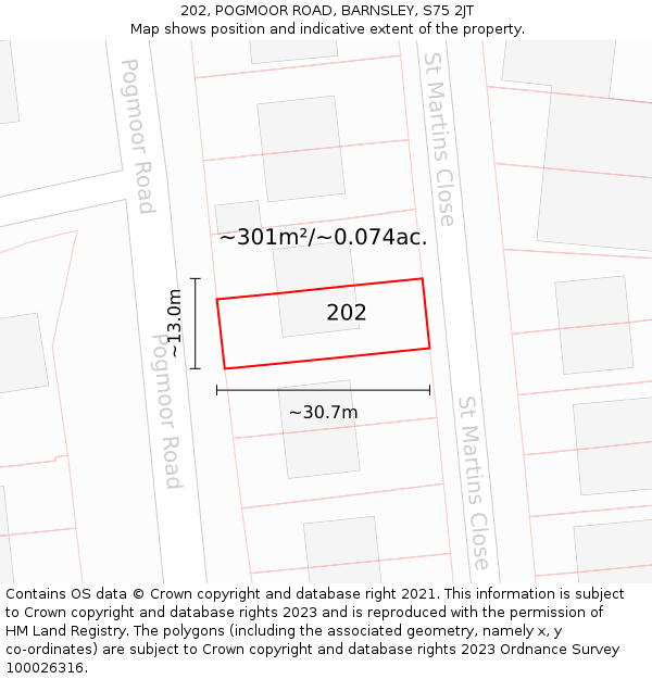 202, POGMOOR ROAD, BARNSLEY, S75 2JT: Plot and title map