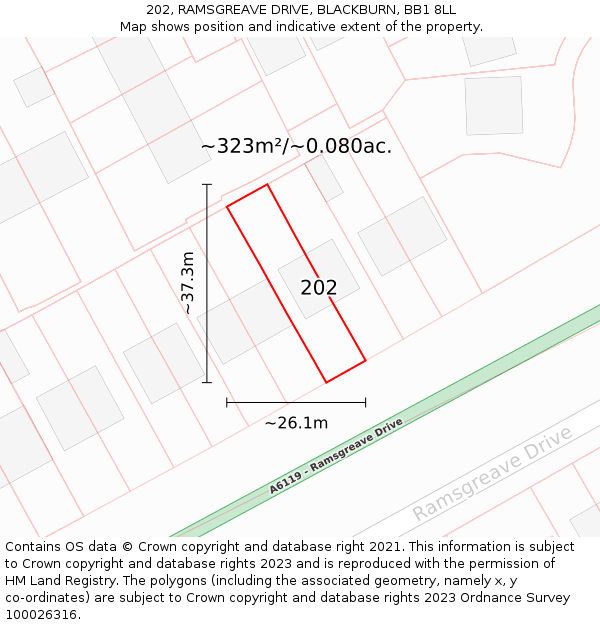 202, RAMSGREAVE DRIVE, BLACKBURN, BB1 8LL: Plot and title map