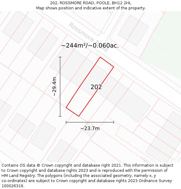 202, ROSSMORE ROAD, POOLE, BH12 2HL: Plot and title map