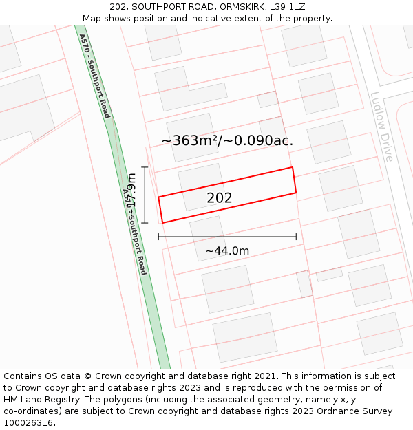 202, SOUTHPORT ROAD, ORMSKIRK, L39 1LZ: Plot and title map