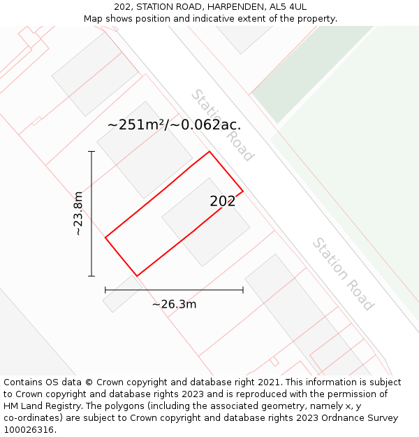 202, STATION ROAD, HARPENDEN, AL5 4UL: Plot and title map