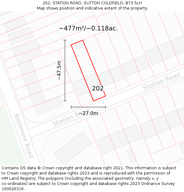 202, STATION ROAD, SUTTON COLDFIELD, B73 5LH: Plot and title map