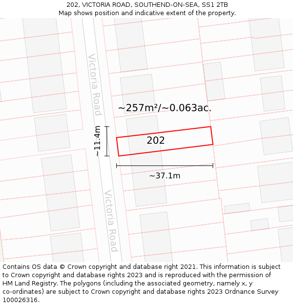 202, VICTORIA ROAD, SOUTHEND-ON-SEA, SS1 2TB: Plot and title map