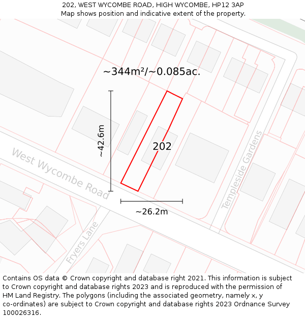 202, WEST WYCOMBE ROAD, HIGH WYCOMBE, HP12 3AP: Plot and title map