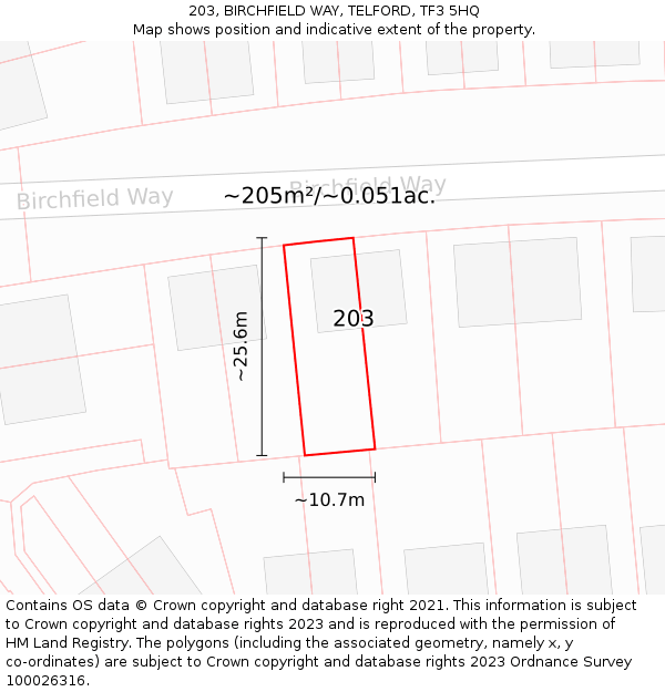 203, BIRCHFIELD WAY, TELFORD, TF3 5HQ: Plot and title map