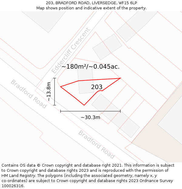 203, BRADFORD ROAD, LIVERSEDGE, WF15 6LP: Plot and title map