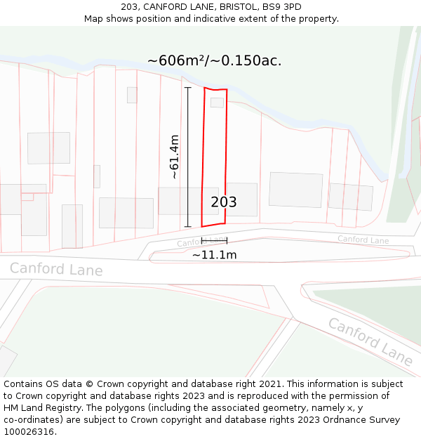 203, CANFORD LANE, BRISTOL, BS9 3PD: Plot and title map