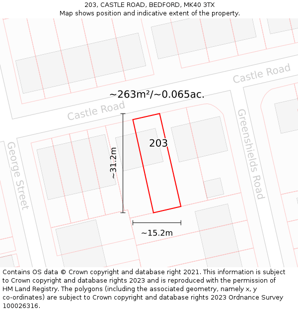 203, CASTLE ROAD, BEDFORD, MK40 3TX: Plot and title map