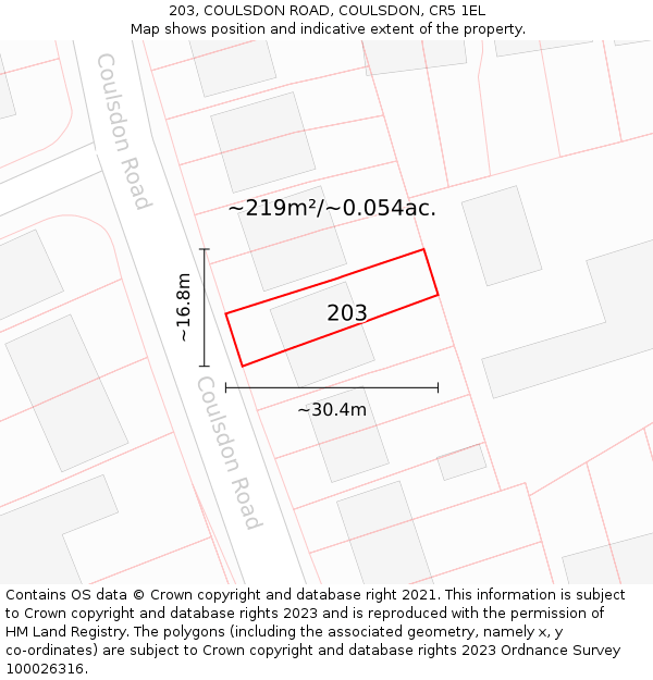 203, COULSDON ROAD, COULSDON, CR5 1EL: Plot and title map