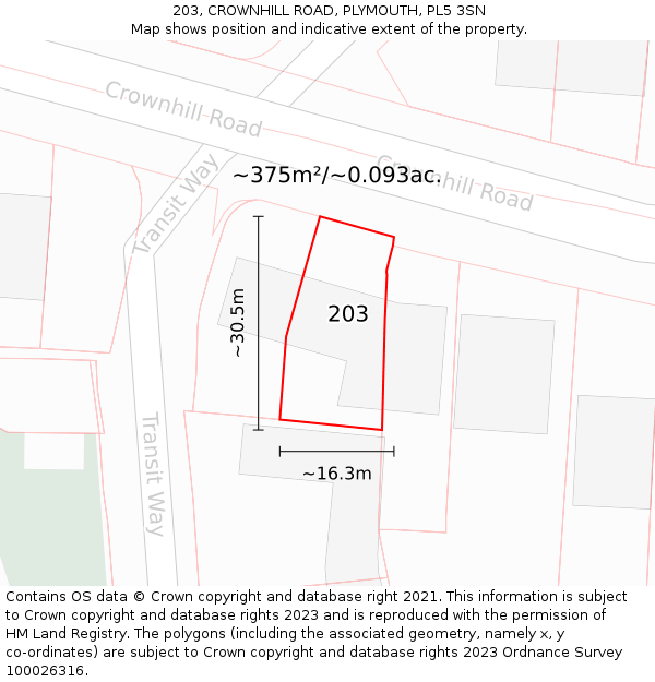 203, CROWNHILL ROAD, PLYMOUTH, PL5 3SN: Plot and title map