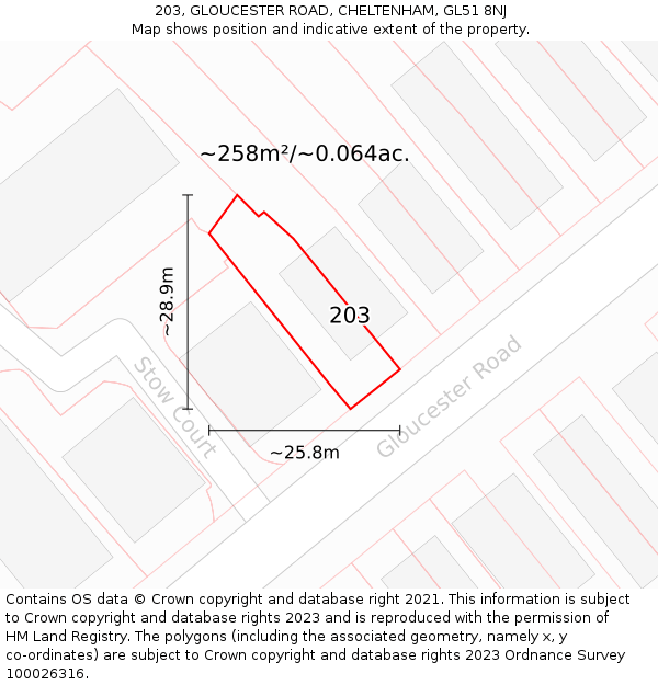 203, GLOUCESTER ROAD, CHELTENHAM, GL51 8NJ: Plot and title map