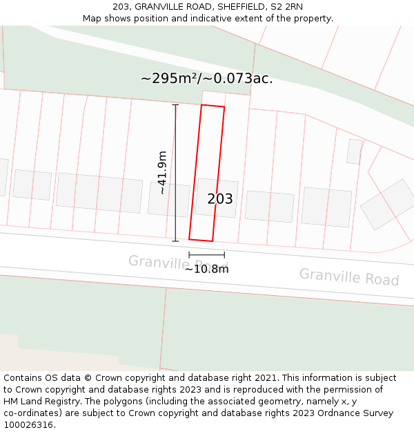 203, GRANVILLE ROAD, SHEFFIELD, S2 2RN: Plot and title map