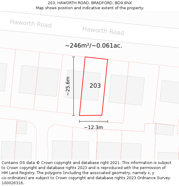 203, HAWORTH ROAD, BRADFORD, BD9 6NX: Plot and title map