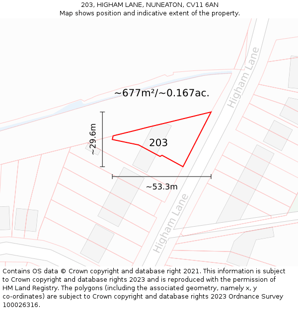 203, HIGHAM LANE, NUNEATON, CV11 6AN: Plot and title map