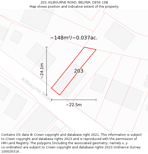 203, KILBOURNE ROAD, BELPER, DE56 1SB: Plot and title map