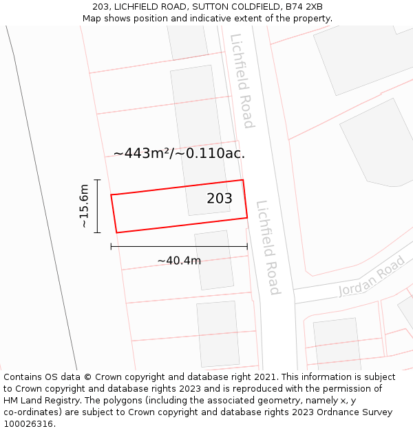 203, LICHFIELD ROAD, SUTTON COLDFIELD, B74 2XB: Plot and title map