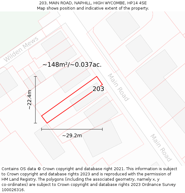 203, MAIN ROAD, NAPHILL, HIGH WYCOMBE, HP14 4SE: Plot and title map